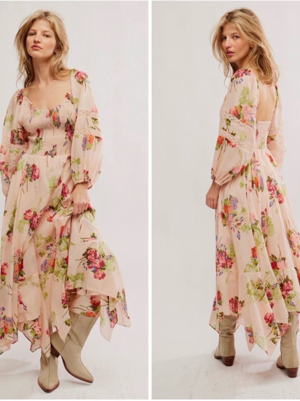 Free People Morning Glory Long Sleeve Maxi Dress pink